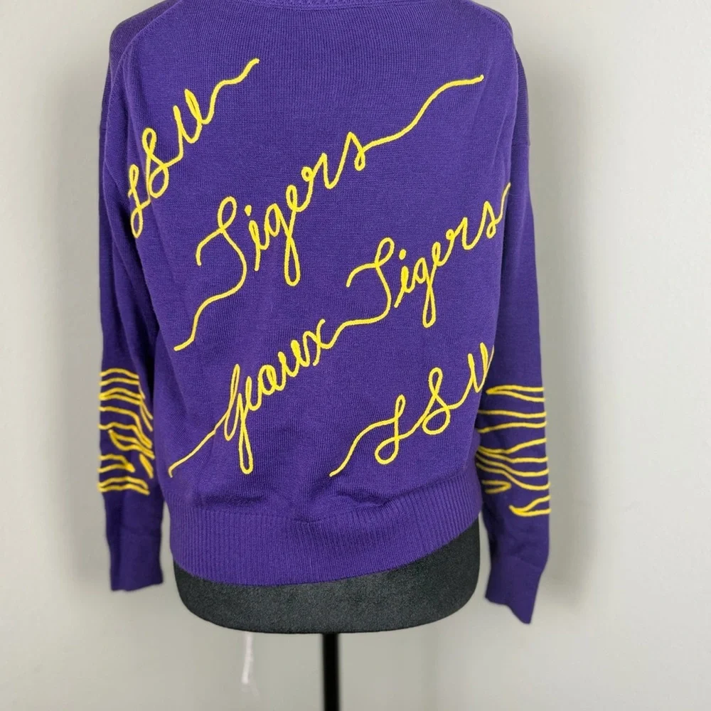 KadyLuxe Women's Purple LSU Tigers Love Note Embroidered Sweater- Small - Picture 2 of 12
